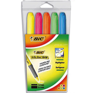 Pochette de 5 surligneurs fluo couleurs assorties - stylo baton
